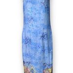 Vintage 90s Maxi Dress Cornflower Blue Sleeveless Tropical Floral Detail Medium Photo 3