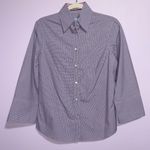 J. McLaughlin Button Up Top Women Size 2 Purple Gingham 3/4 Sleeve Office Preppy Photo 0