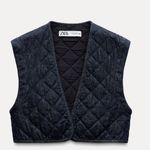 ZARA NWT Dark Wash Quilted Denim Vest Cozy Layering Piece Medium Photo 2