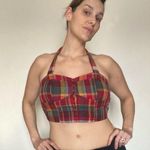 American Eagle Top Plaid Halter Crop Large Festival Stretch Corset Photo 0