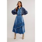 Free People  Western Bohemian Ruffle Denim Midi Maxi Dress Medium Belted Cowgirl Photo 13