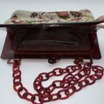 Handmade Vintage Tapestry Carpet Lucite Kiss Lock Mini Handbag Shoulder Bag 9"x7" Clutch Photo 4