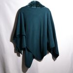 VTG‎ Le Moda Teal Fleece Poncho Cape with Faux Fur Collar Winter Warm Cozy Shawl Green Size L Photo 1