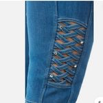 Luxe  Denim Cropped Jeans with Lattice Detail Photo 2
