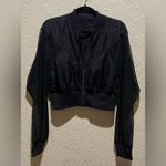 Alo Yoga Alo NWOT Cropped Air it Out Bomber Black Sheer Sleeve Jacket Size S Photo 3