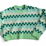 Cotton On Blue and Green Checkered Cropped Women’s Sweater Size Small Photo 0
