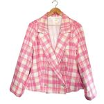 Anthropologie Maeve  Plaid Double Breasted Cropped Blazer Pink White Plus Size 3X Photo 2