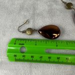 Vintage Boho Copper Amber Glass Teardrop Pierced Spiral Earrings Set Fall Colors Brown Photo 4