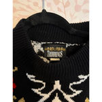 Vintage 80's Pointsettia Ugly Christmas Sweater XL Black Photo 4