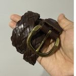 Womens Brown Genuine Leather Braided Belt Brass Buckle Size 40 Argentina 45" Lon Photo 0