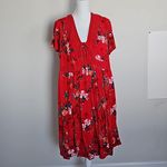 Torrid Size 2X red floral lace-up neck mini skater dress in gauze fabric Photo 1