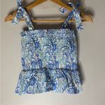 Haute Hippie  Blue White Coral Print Smocked Peplum Top XS Photo 1