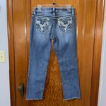 Vigoss  Women's  Chelsea  Heritage fit Blue Straight Leg capris raw hem. Photo 1