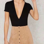 Bagatelle  NWT Black Button-Up Scalloped Leather Skirt Photo 0