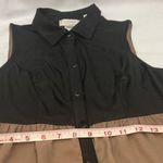 Soulmates  black faux leather and coco brown sheer button up sleeveless blouse Photo 5