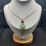 Handmade Green Jade Chain Necklace with Evil eye bead Photo 0