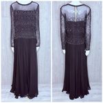 Vintage Ted lapidus long sleeve beaded sequin maxi dress silk 16 evening gown Black Photo 1