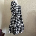 Madewell Black White Buffalo Plaid Square Neck Tiered Gingham Mini Dress Large Photo 9