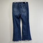 Risen High Rise Front Slit Frayed Hem Flare Jeans Size 1XL Bohemian Hippie Retro Blue Photo 9
