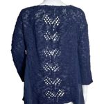 Anthropologie  Knitted & Knotted Open Knit Sweater Blue Sheer Chiffon Sides 3/4 M Photo 3
