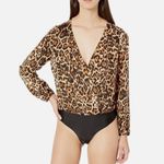 BB Dakota Deep V Neck Long Sleeve Leopard Print Bodysuit Party Top Size XS NWOT Photo 0