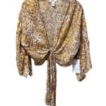 Japna NWT  India Kimono Batwing Flutter Sleeve Tie Front Wrap Blouse Crop Top S Photo 0