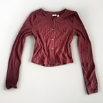 Wilfred Free  Aritzia Purple Long Sleeve Ribbed Crop Henley Shirt Button XS Jewel Photo 2