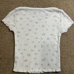 Sage + Stone Juniors XS Floral Waffle Knit Cropped Short Sleeve Top White Photo 3