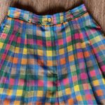 Vintage TanJay Rainbow Checkered Gingham High Rise Pleated Shorts Colorful Plaid Blue Size XS Photo 9