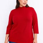 Lane Bryant Red Ribbed Casual Long Sleeve Top Mock Neck 3/4 Sleeves Women’s 14 Photo 0