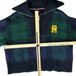 Tommy Hilfiger  Blue Green Plaid Tartan Yellow Logo Quarter Zip Sweater size L Photo 2