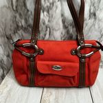 Relic  Rust Corduroy Double Handled Barrel Bag Brown Leather Straps Accents Y2K Photo 11