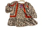 Democracy  BOHO Women’s Size M Beige Floral 3/4 Bell Sleeve Ruffle Hem Top Blouse Photo 1