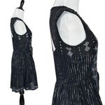 Free People  Bohemian Gypsy Mirror Embroidered Dress 2 XS Witchy Gauze Cotton Photo 3