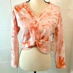Dee Elly Peach Cropped V-Neck Front Twisted Tie Dyed Sweatshirt Photo 0