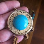 Handcrafted southwest style natural stone leather fringe medallion necklace Photo 10