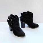 JustFab 6 Branlee Boot Black Vegan Suede Ankle Bootie Shootie Block Heel Buckles Photo 2