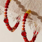 Free People  Panama Acrylic Glass Stone Beaded Hoops - Desert/Red‎ - NWT Photo 0