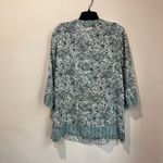 Sigrid Olsen Linen Blouse Size L Teal White Floral Boho Resort Vacation Chic Photo 2