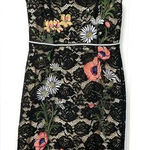 ABS Allen Schwartz Lace Bodycon Floral Dress Size 2 Sleeveless Black Embroidered Flowers Feminine Photo 0