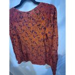 Old Navy  Floral Print Tassel Tie Blouse Orange Purple Long Sleeve Women's Size M Photo 5