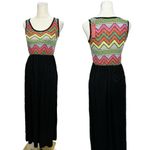 New 42POPS Boho Maxi Sleeveless Tank Dress Chevron Festival Sz Medium USA Made Black Photo 2