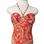 Ralph Lauren Pink Orange Aqua Sunrise Paisley One Piece Bandeau Swimsuit Size 10 Photo 0