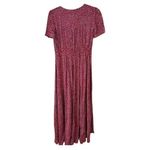 Womens Short Sleeve Maxi Dress Burgundy White Ditsy Floral Button Front Smocked Red Photo 2
