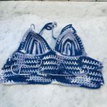 Handmade‎ Crochet Halter Top Blue White Striped Cropped Festival Summer Size M Photo 3