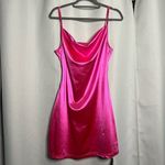 Zaful Hot Pink Cowl Neck Satin Mini Dress Medium Photo 2