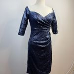 Rene Ruiz Collection Blue sequined ruched Knee Length Event Formal Dress 6 Photo 2