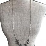 Long Howlite Black Skull Pendant Beaded Chain Necklace NWT New Goth Rock Punk Photo 0