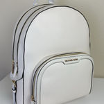 Michael Kors Jaycee Large Backpack Pebbled Cream Leather Zip Multi Pocket Travel Photo 1
