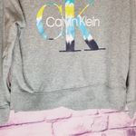Calvin Klein GRAY TIE DYE WATERCOLOR FRONT LOGO SIDE SPLIT HEM LOUNGE SWEATSHIRT Photo 5